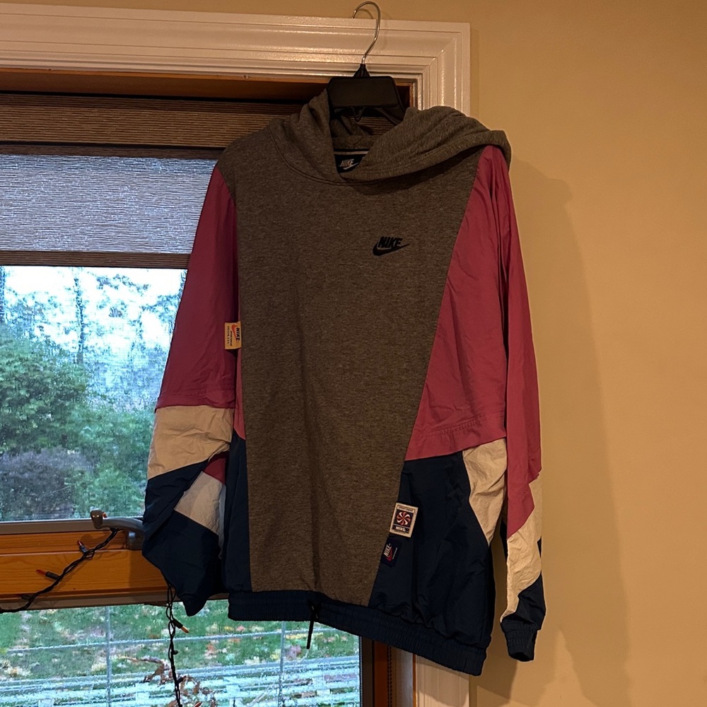 Nike Tri-Color Hoodie in Gray, Pink, and Navy